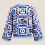 Mosaic Cardigan – Blue, back view, handmade crochet
