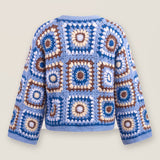 Mosaic Cardigan – Blue, back view, handmade crochet