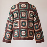 Mosaic Cardigan – Brown, back view, handmade crochet