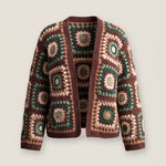 Mosaic Cardigan – Brown, front view, handmade crochet