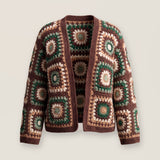 Mosaic Cardigan – Brown, front view, handmade crochet