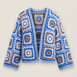 Mosaic Cardigan – Blue, front view, handmade crochet