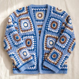 Mosaic Cardigan – Blue, front view, handmade crochet
