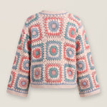 Mosaic Cardigan – Pastel, back view, handmade crochet