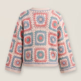Mosaic Cardigan – Pastel, back view, handmade crochet