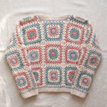 Mosaic Cardigan – Pastel, back view, handmade crochet