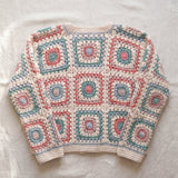 Mosaic Cardigan – Pastel, back view, handmade crochet