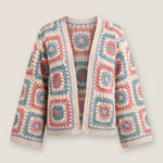 Mosaic Cardigan – Pastel, front view, handmade crochet