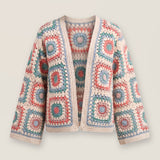 Mosaic Cardigan – Pastel, front view, handmade crochet