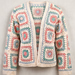 Mosaic Cardigan – Pastel, front view, handmade crochet