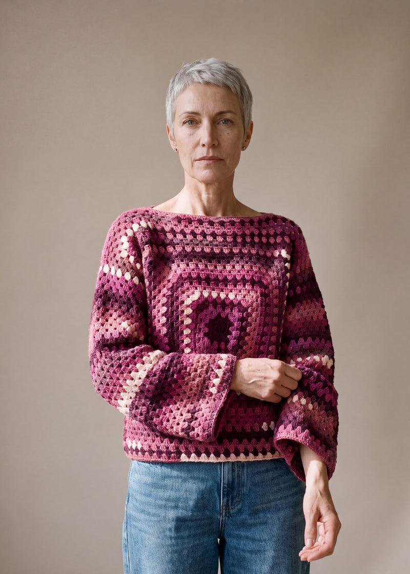 Bramble Chunky Wool Jumper worn by a model, showing the wide sleeves and relaxed fit — handmade by Ana Chic