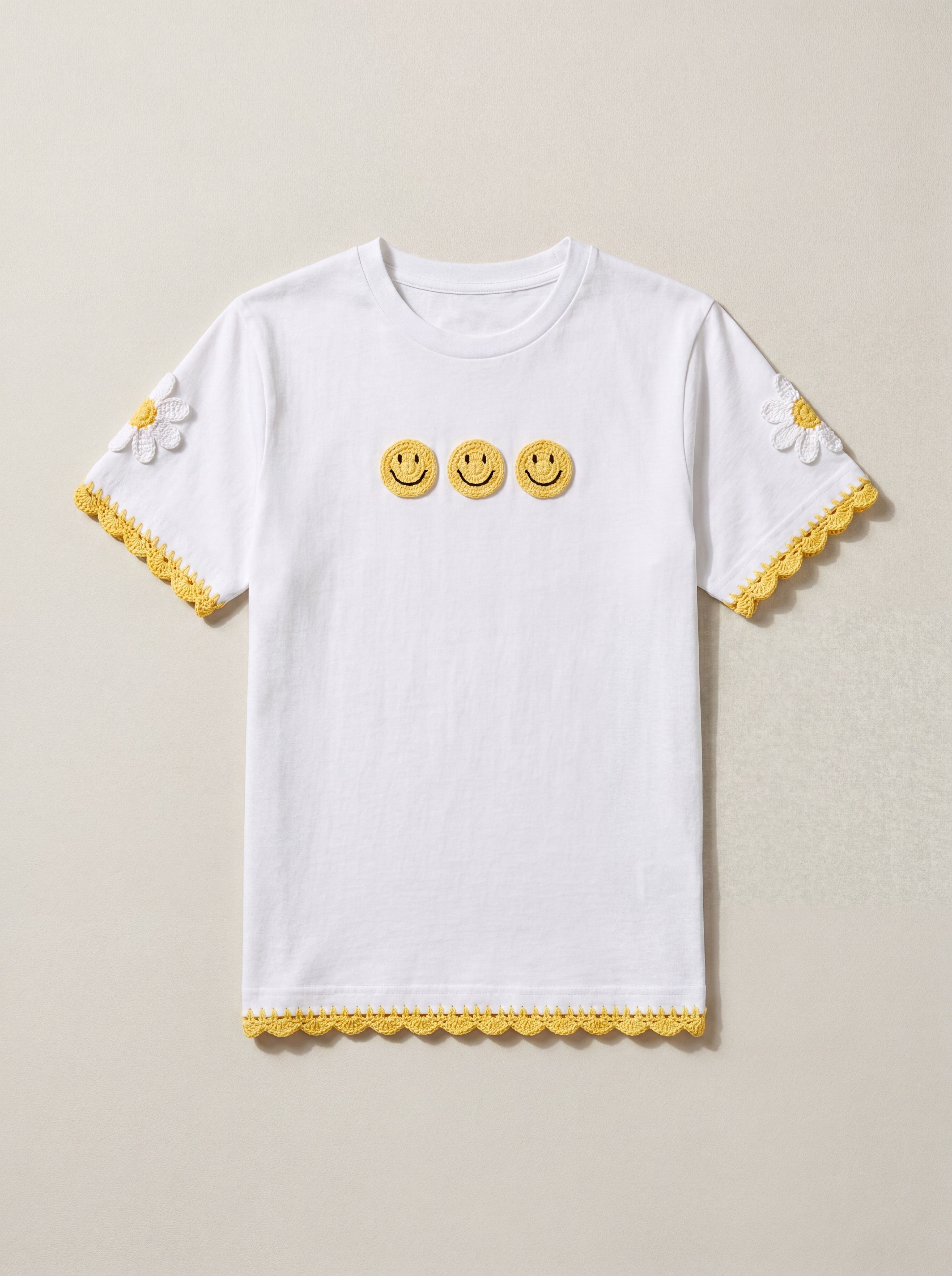 Handmade organic cotton t-shirt with crochet accents by Ana Chic