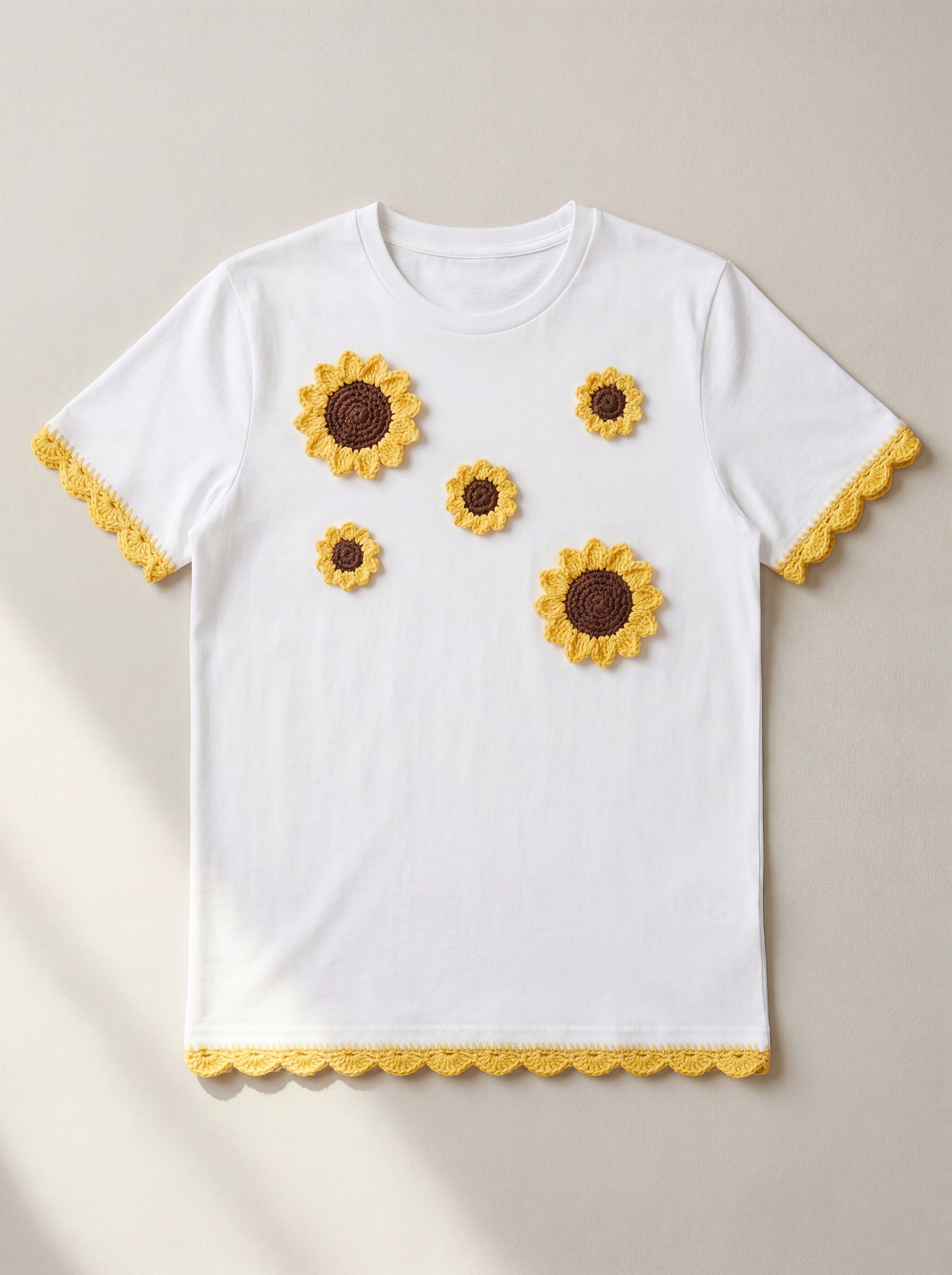 Handmade organic cotton t-shirt with crochet accents by Ana Chic