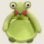 Cozy Tray — handmade organic cotton crochet amigurumi by Ana Chic, styled view