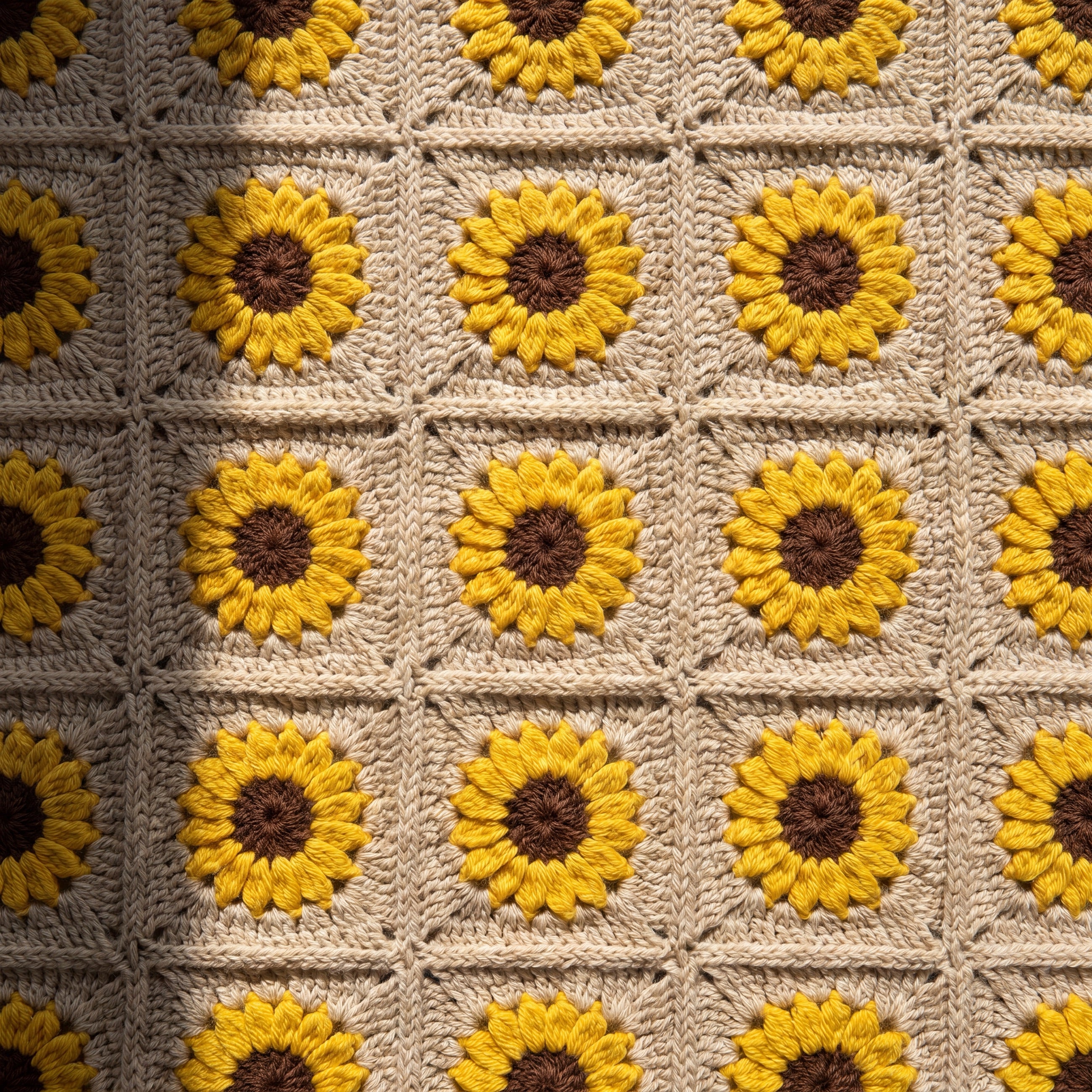 Close texture of joined sunflower granny squares