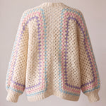 Back of an ecru hexagon crochet cardigan, two granny hexagons meeting at the centre back - handmade by Ana Chic