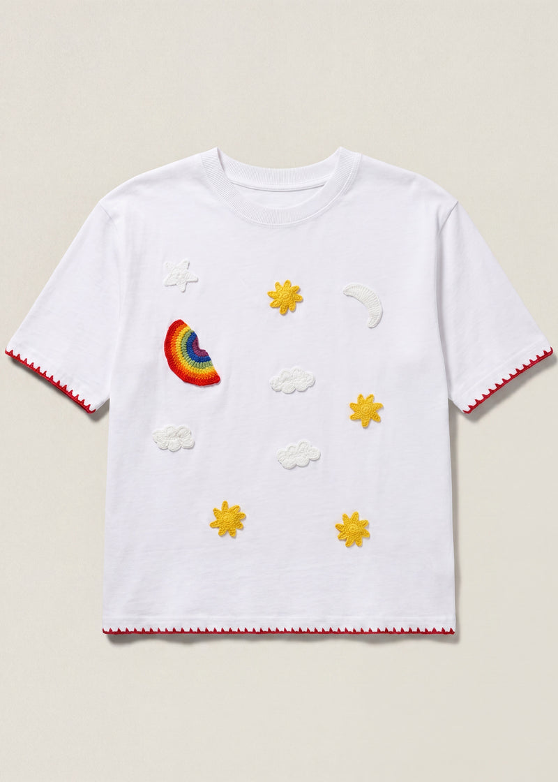 Handmade organic cotton t-shirt with crochet accents by Ana Chic