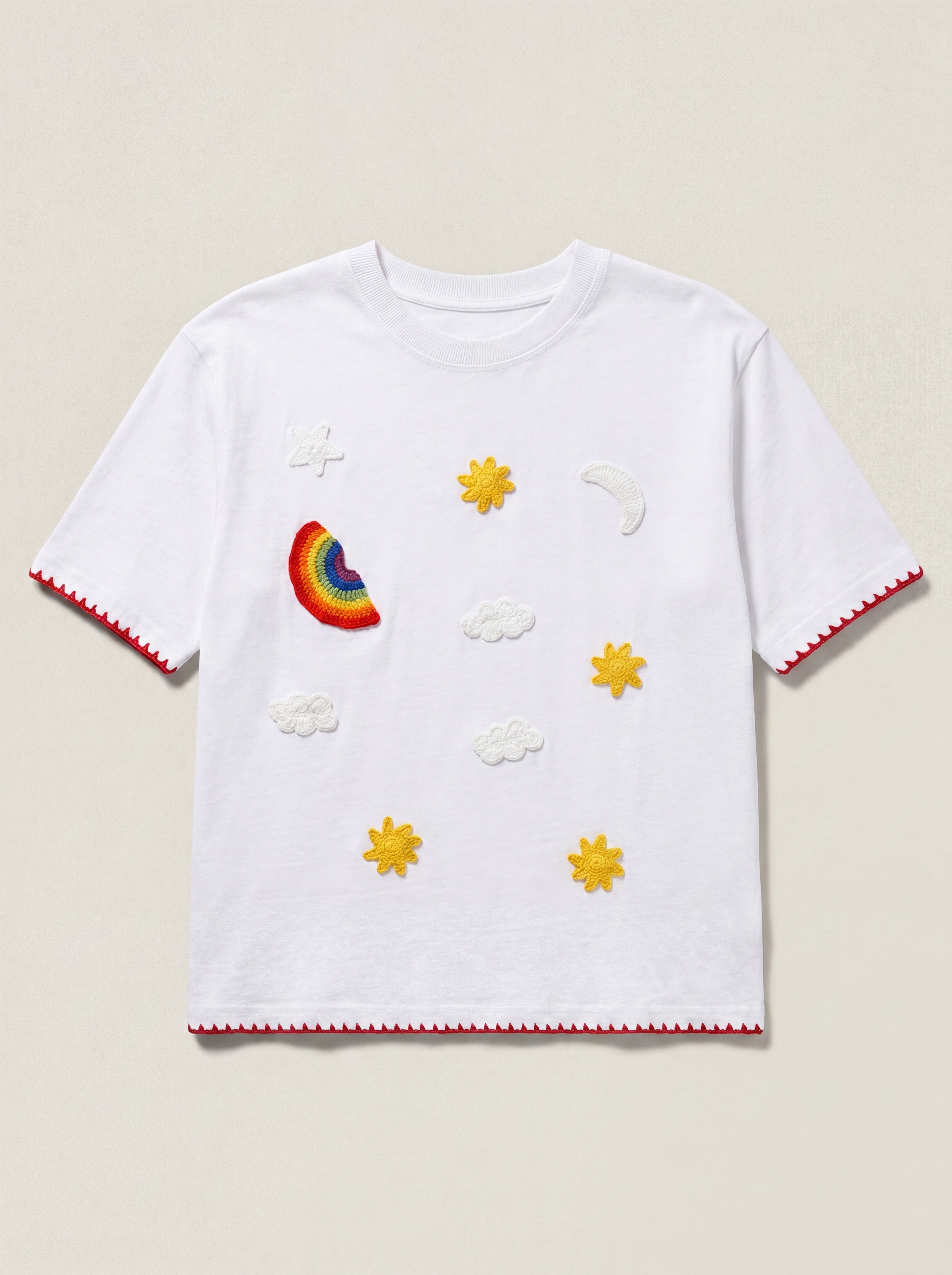 Handmade organic cotton t-shirt with crochet accents by Ana Chic