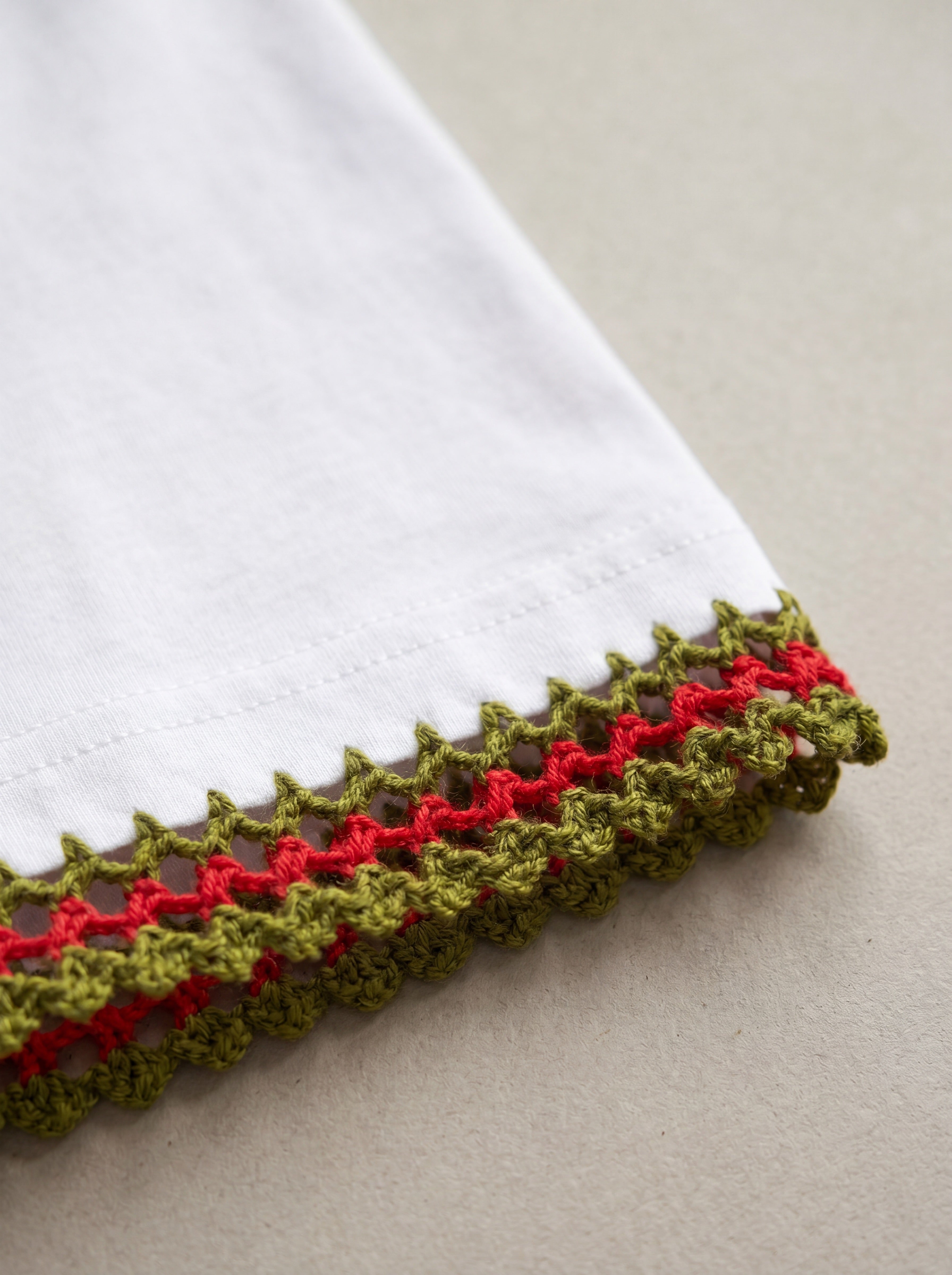 Handmade organic cotton t-shirt with crochet accents by Ana Chic