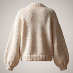 Rose Cream cardigan back — plain cream chunky knit with balloon sleeves, handmade by Ana Chic