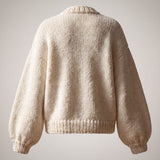Rose Cream cardigan back — plain cream chunky knit with balloon sleeves, handmade by Ana Chic