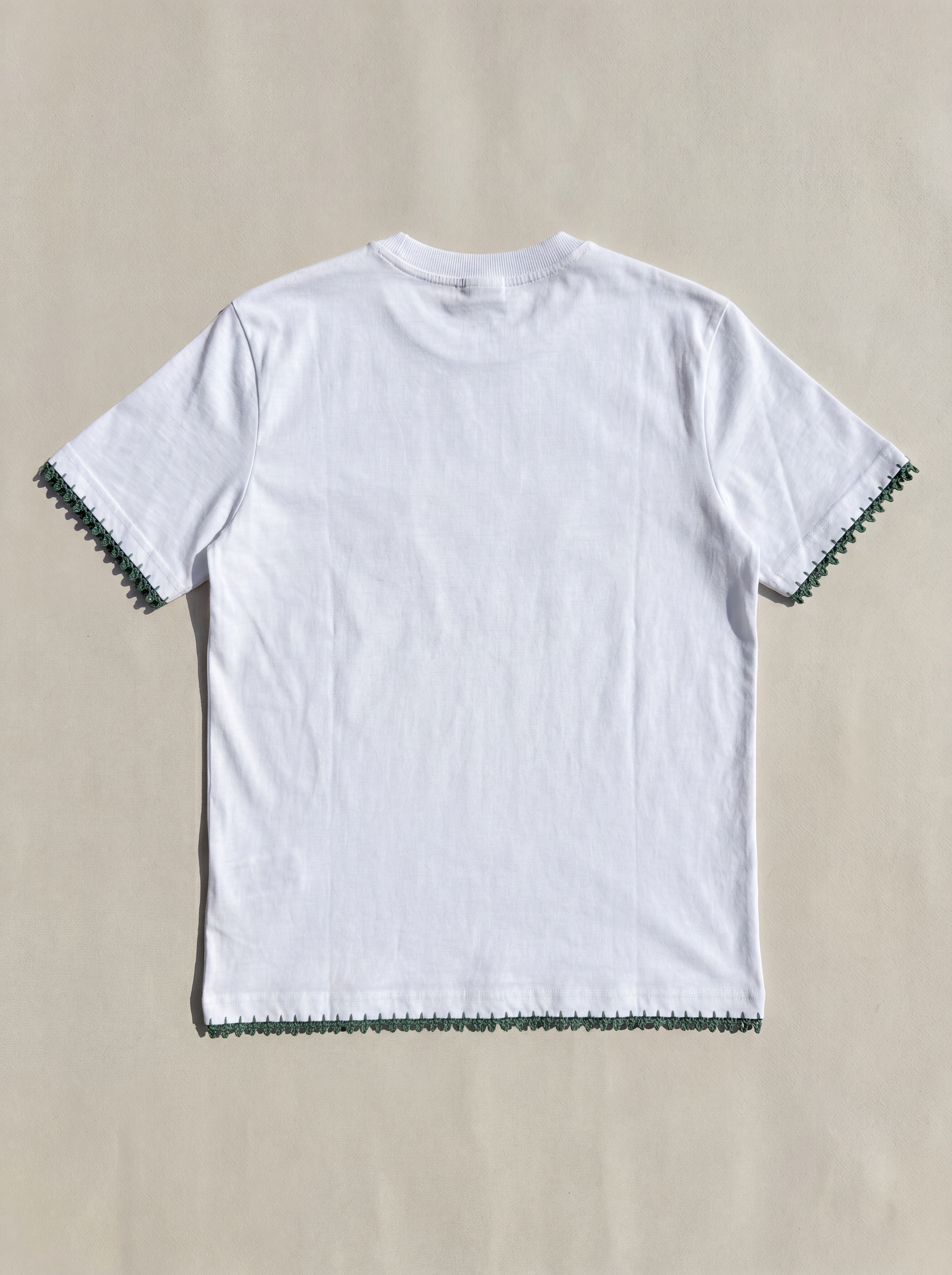 Handmade organic cotton t-shirt with crochet accents by Ana Chic