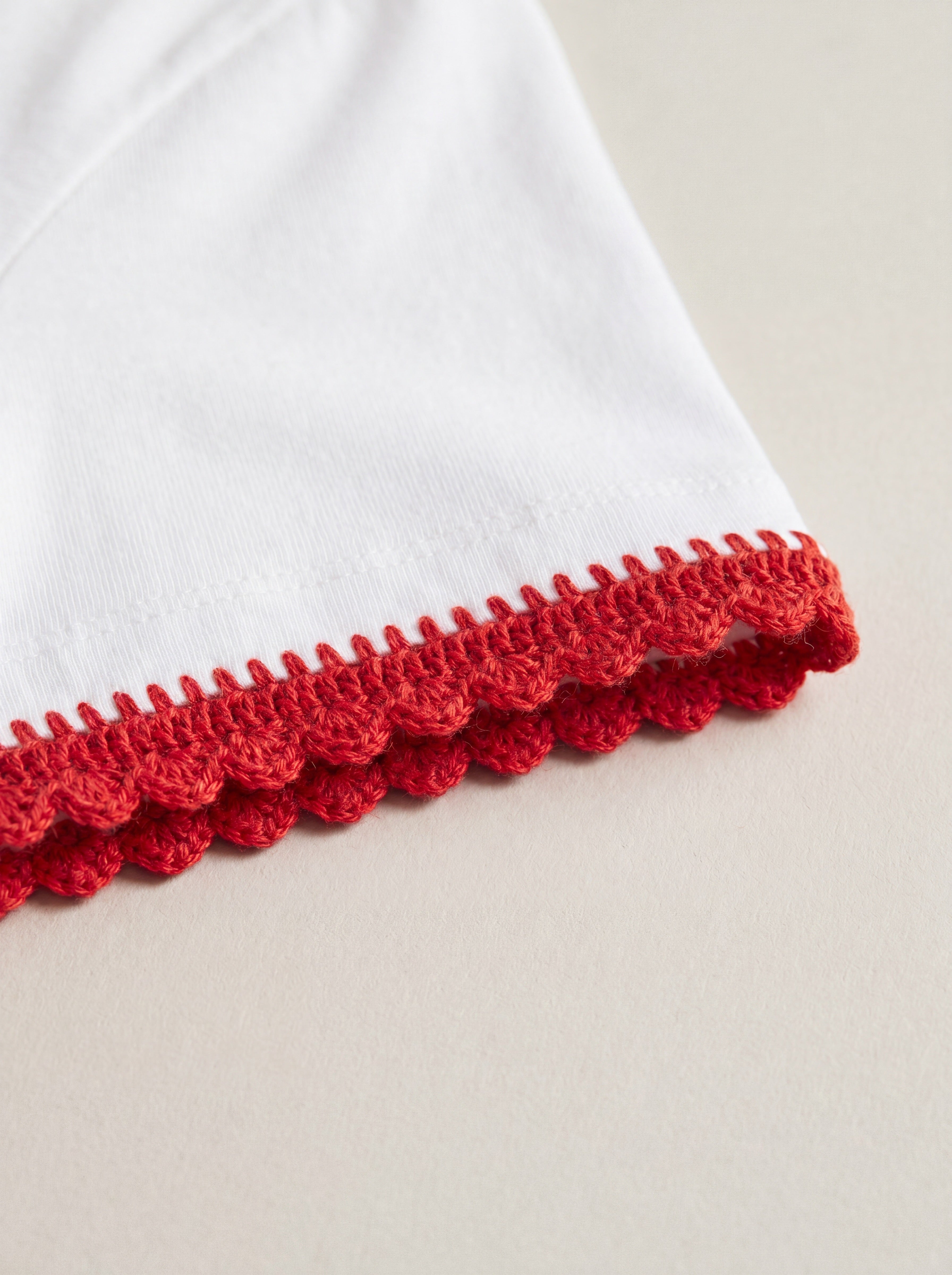 Handmade organic cotton t-shirt with crochet accents by Ana Chic