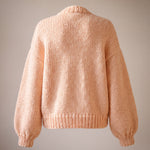 Daisy Peach cardigan back — plain peach chunky knit with balloon sleeves, handmade by Ana Chic