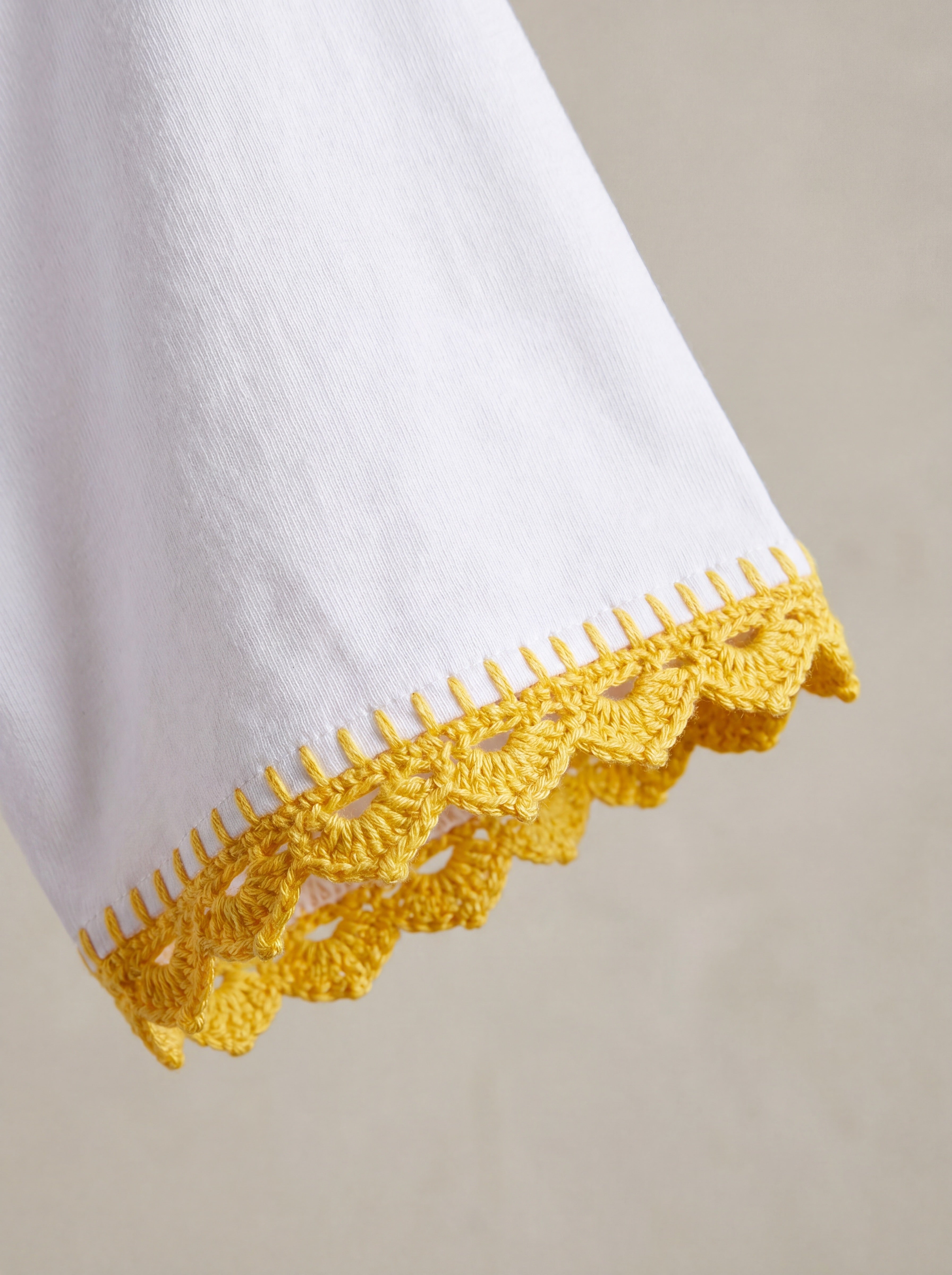 Handmade organic cotton t-shirt with crochet accents by Ana Chic