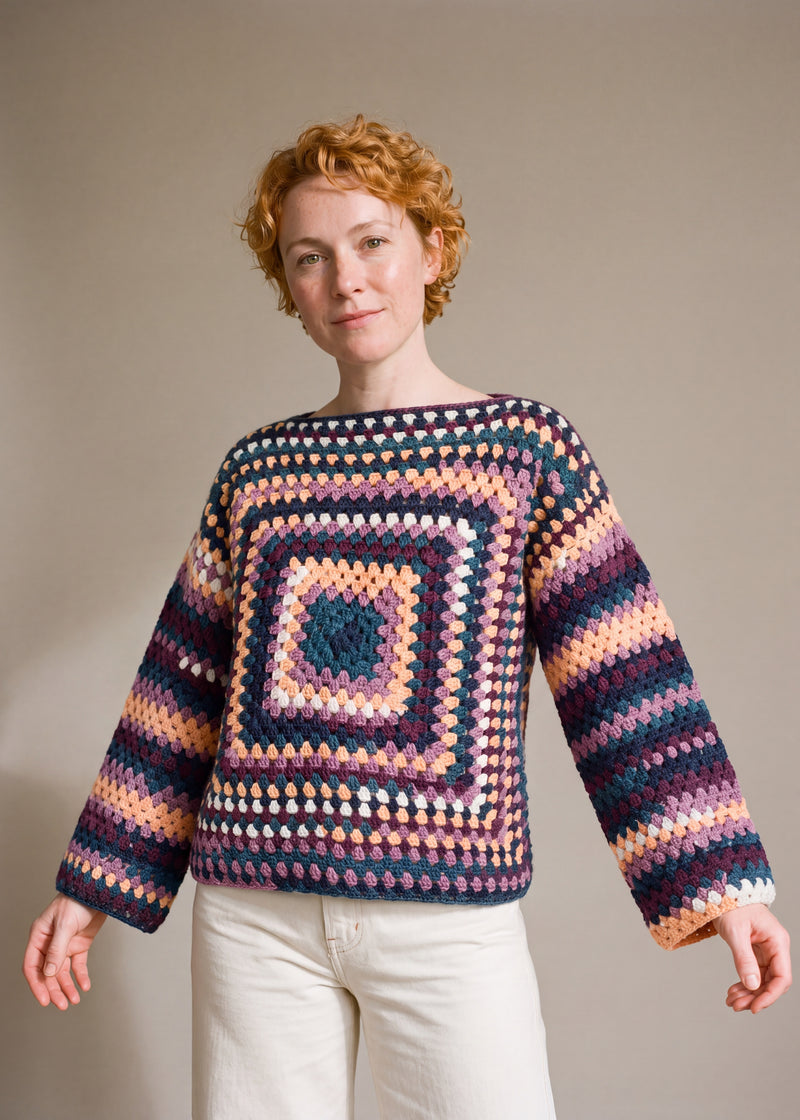 Dusk Chunky Wool Jumper worn by a model, showing the wide sleeves and relaxed fit — handmade by Ana Chic