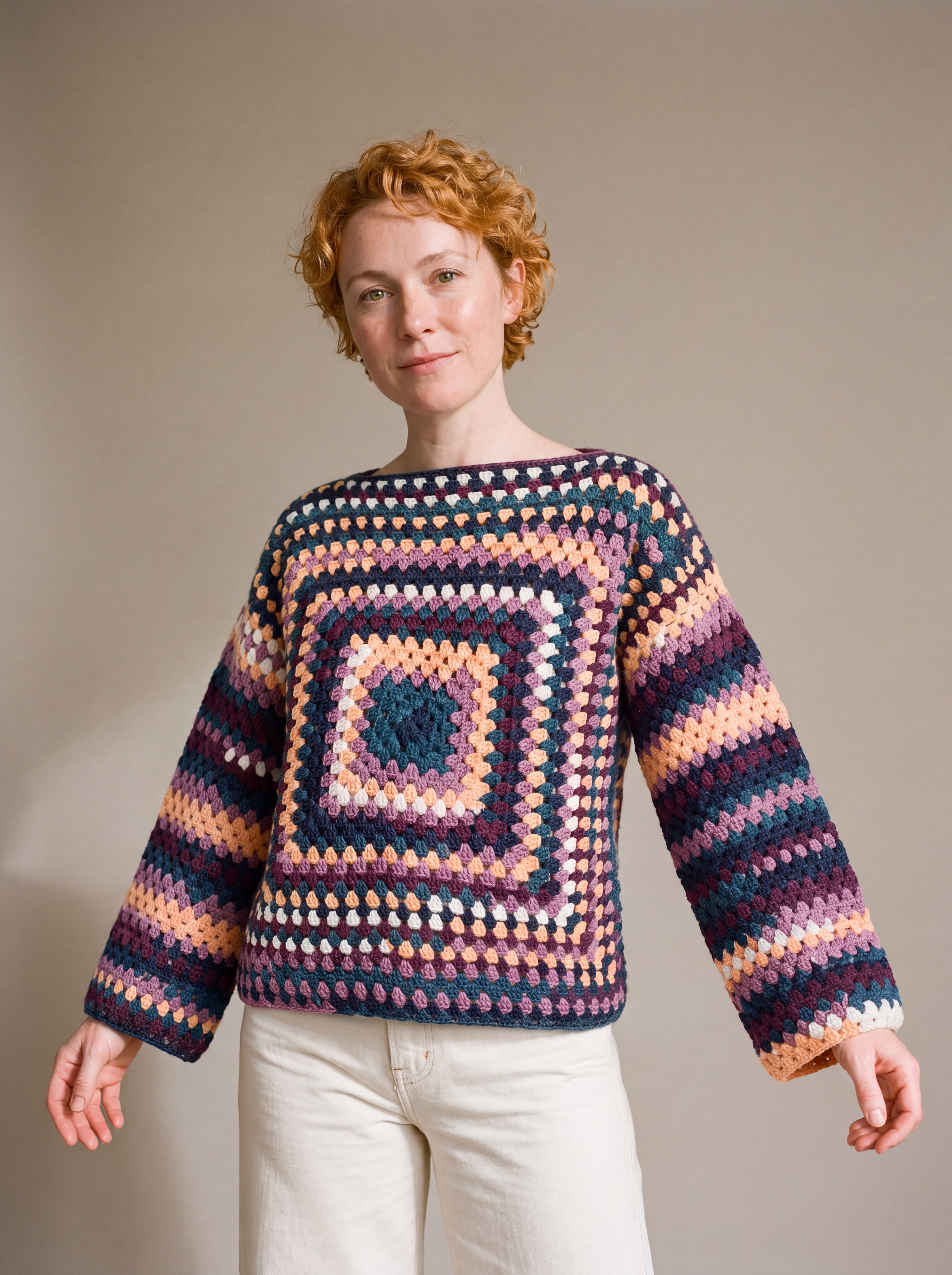 Dusk Chunky Wool Jumper worn by a model, showing the wide sleeves and relaxed fit — handmade by Ana Chic