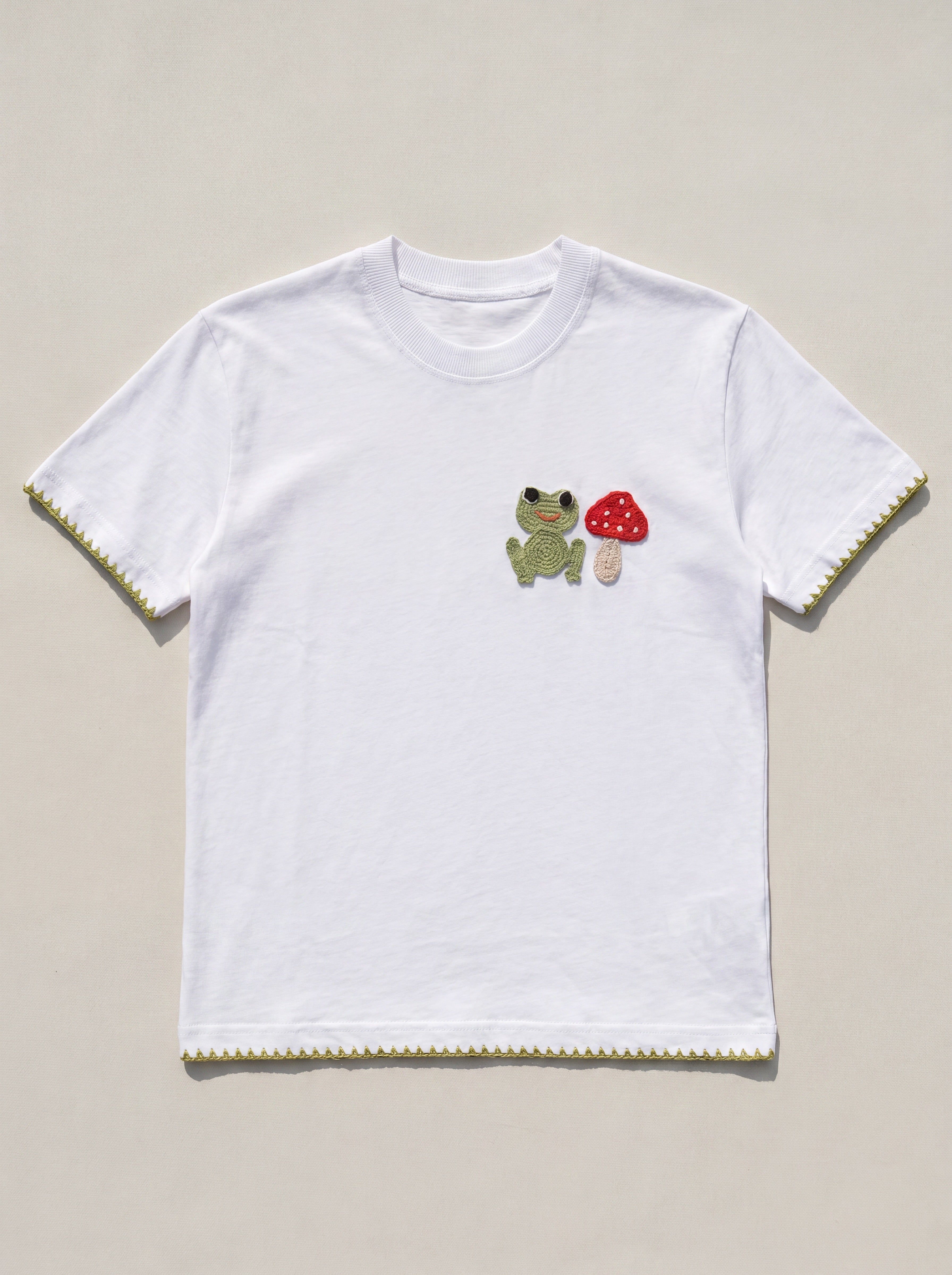 Handmade organic cotton t-shirt with crochet accents by Ana Chic