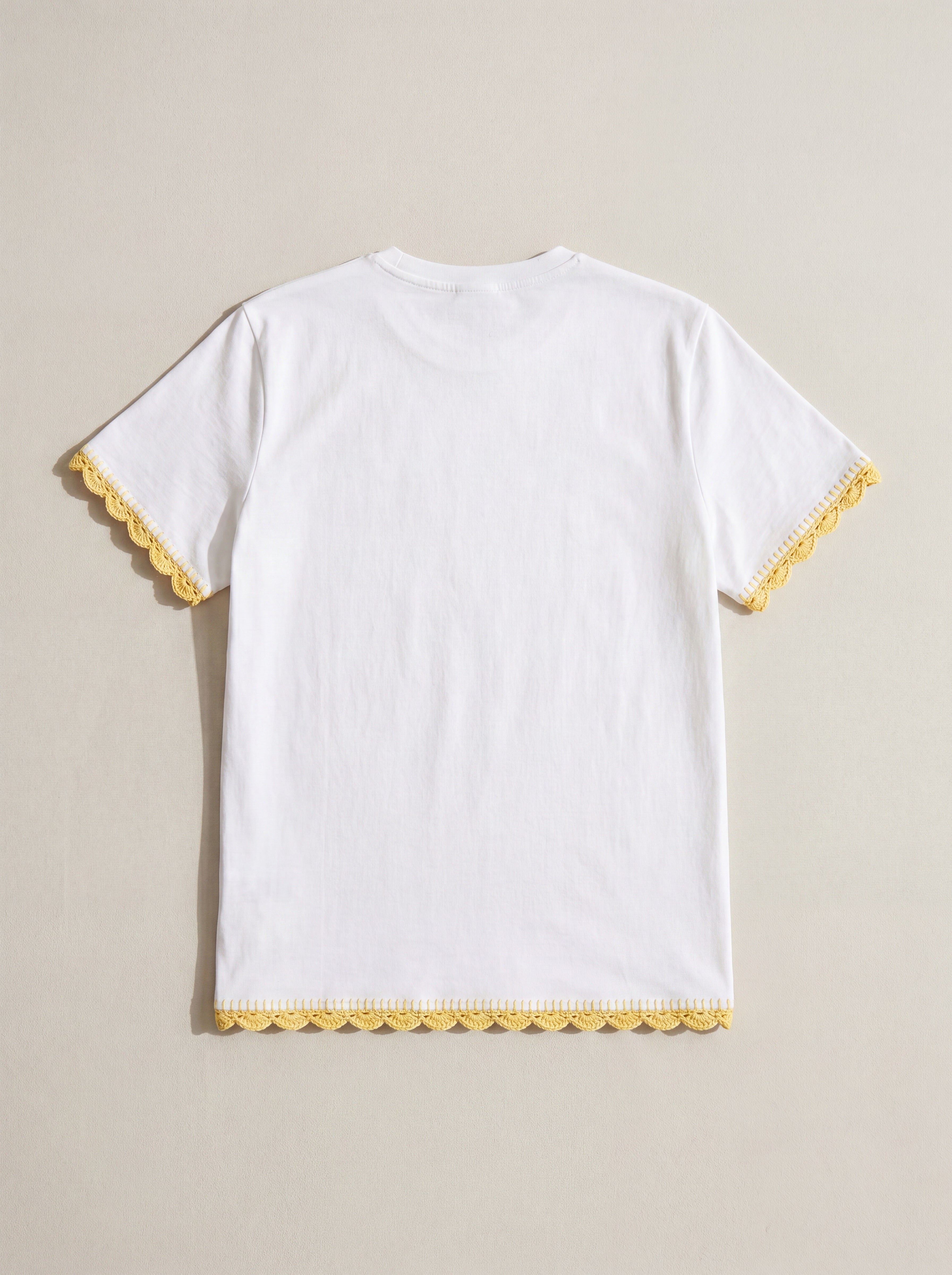 Handmade organic cotton t-shirt with crochet accents by Ana Chic