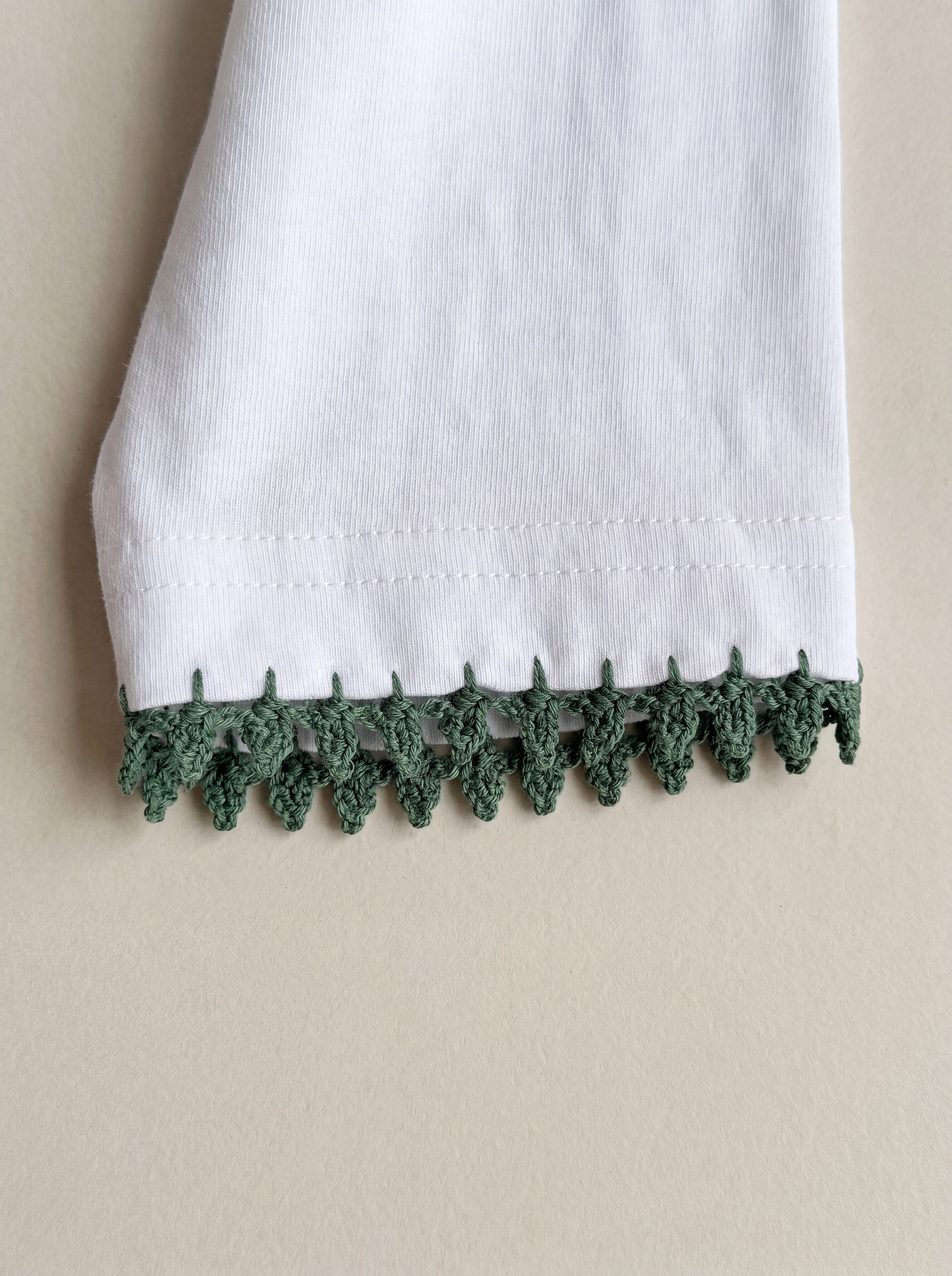Handmade organic cotton t-shirt with crochet accents by Ana Chic