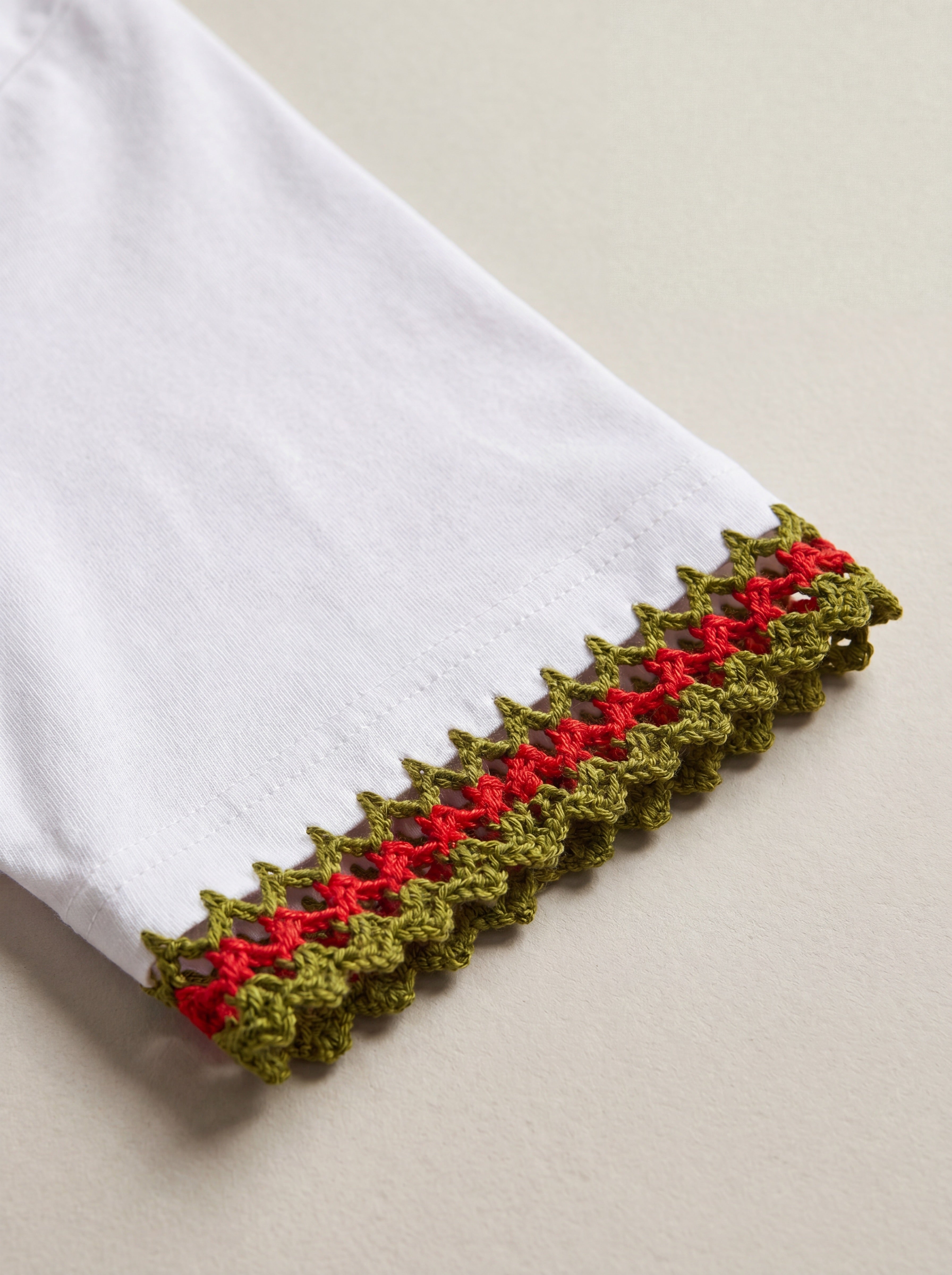 Handmade organic cotton t-shirt with crochet accents by Ana Chic