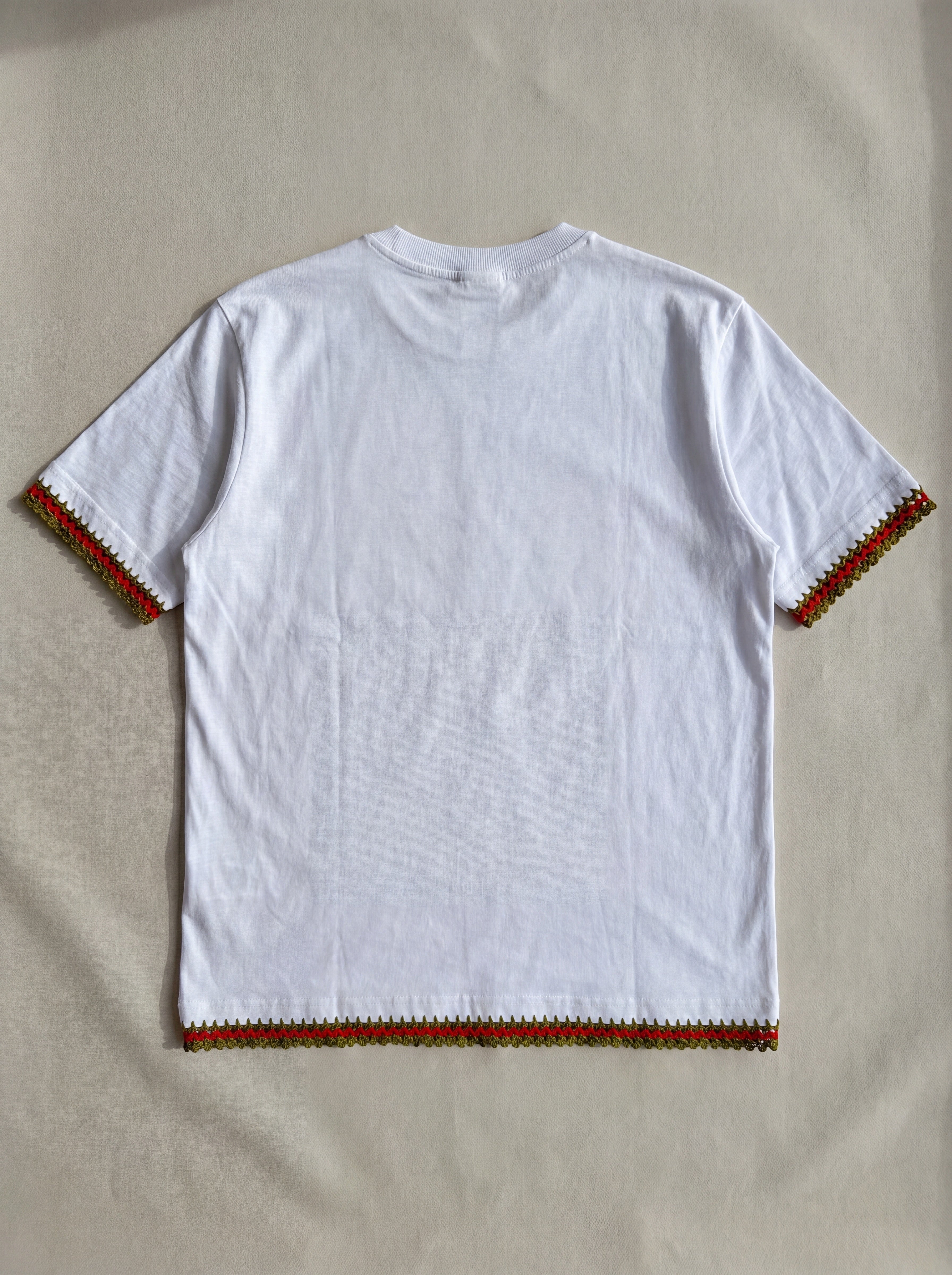Handmade organic cotton t-shirt with crochet accents by Ana Chic