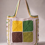 Back of the green crochet tote bag with four plain granny squares — handmade by Ana Chic