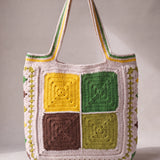 Back of the green crochet tote bag with four plain granny squares — handmade by Ana Chic