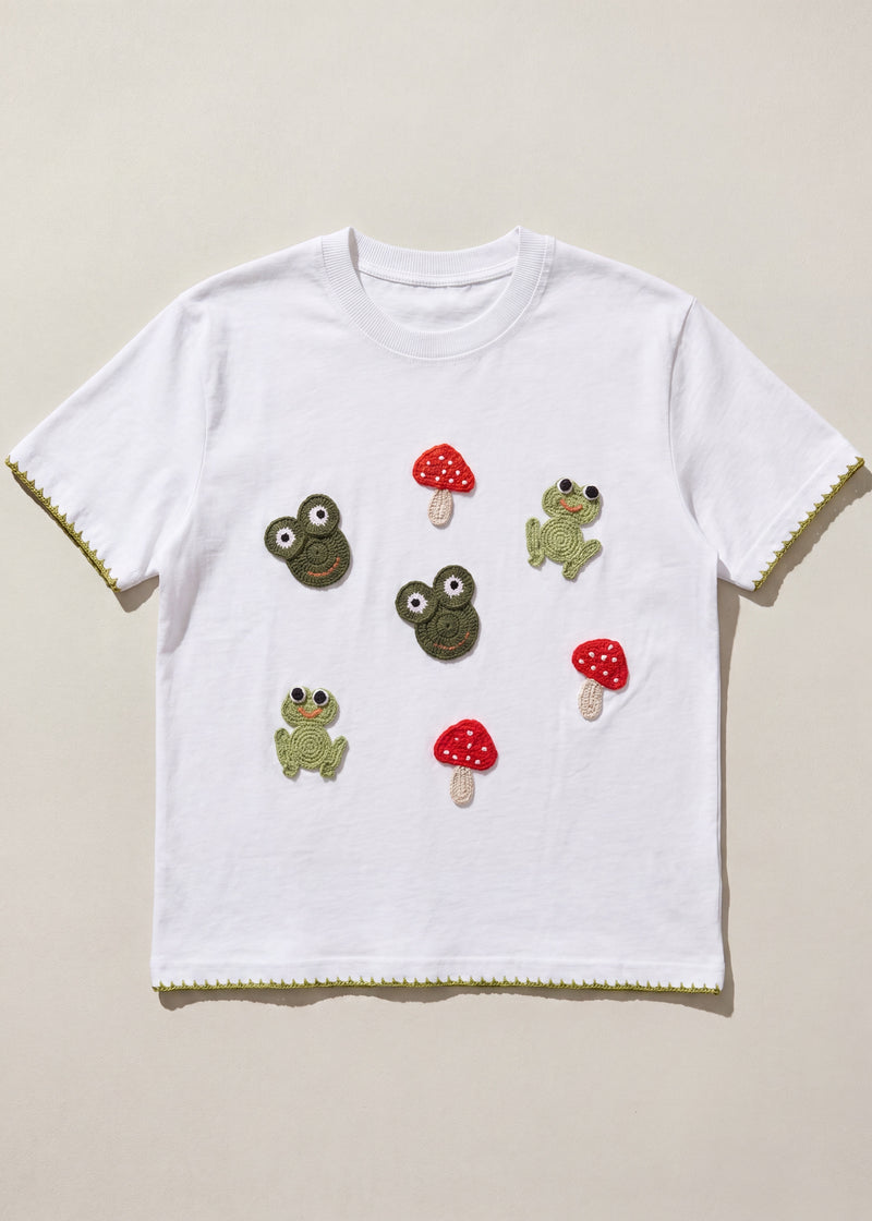 Handmade organic cotton t-shirt with crochet accents by Ana Chic