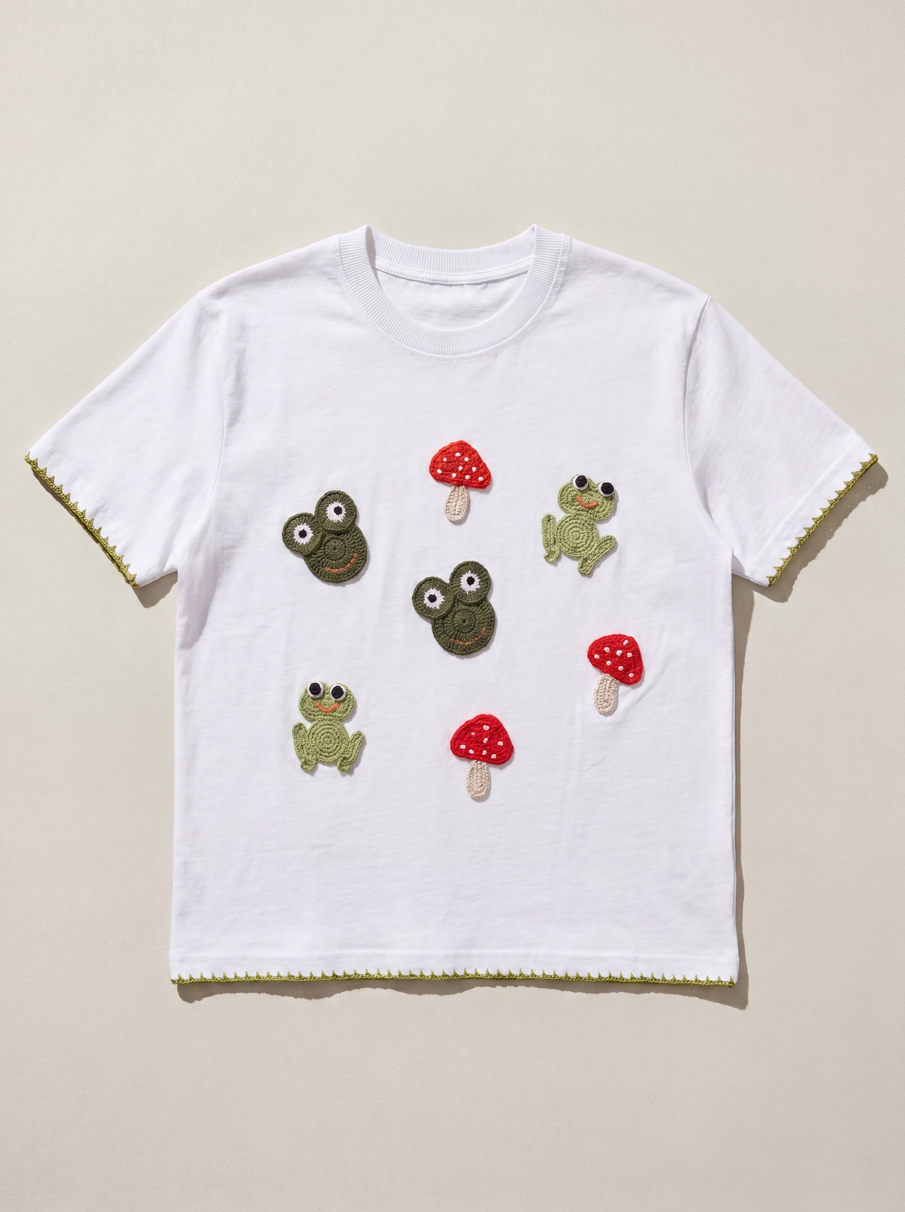 Handmade organic cotton t-shirt with crochet accents by Ana Chic