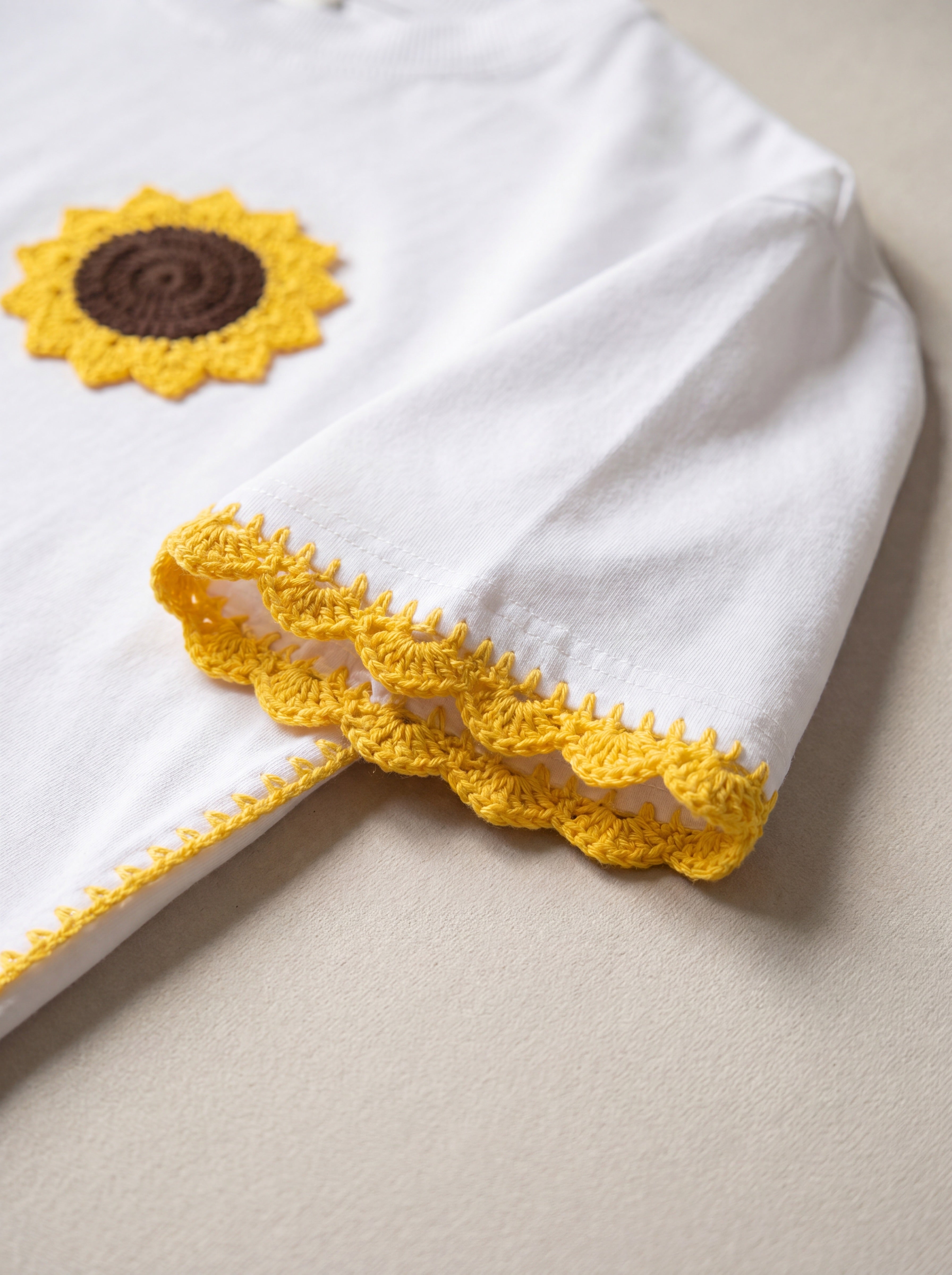Handmade organic cotton t-shirt with crochet accents by Ana Chic