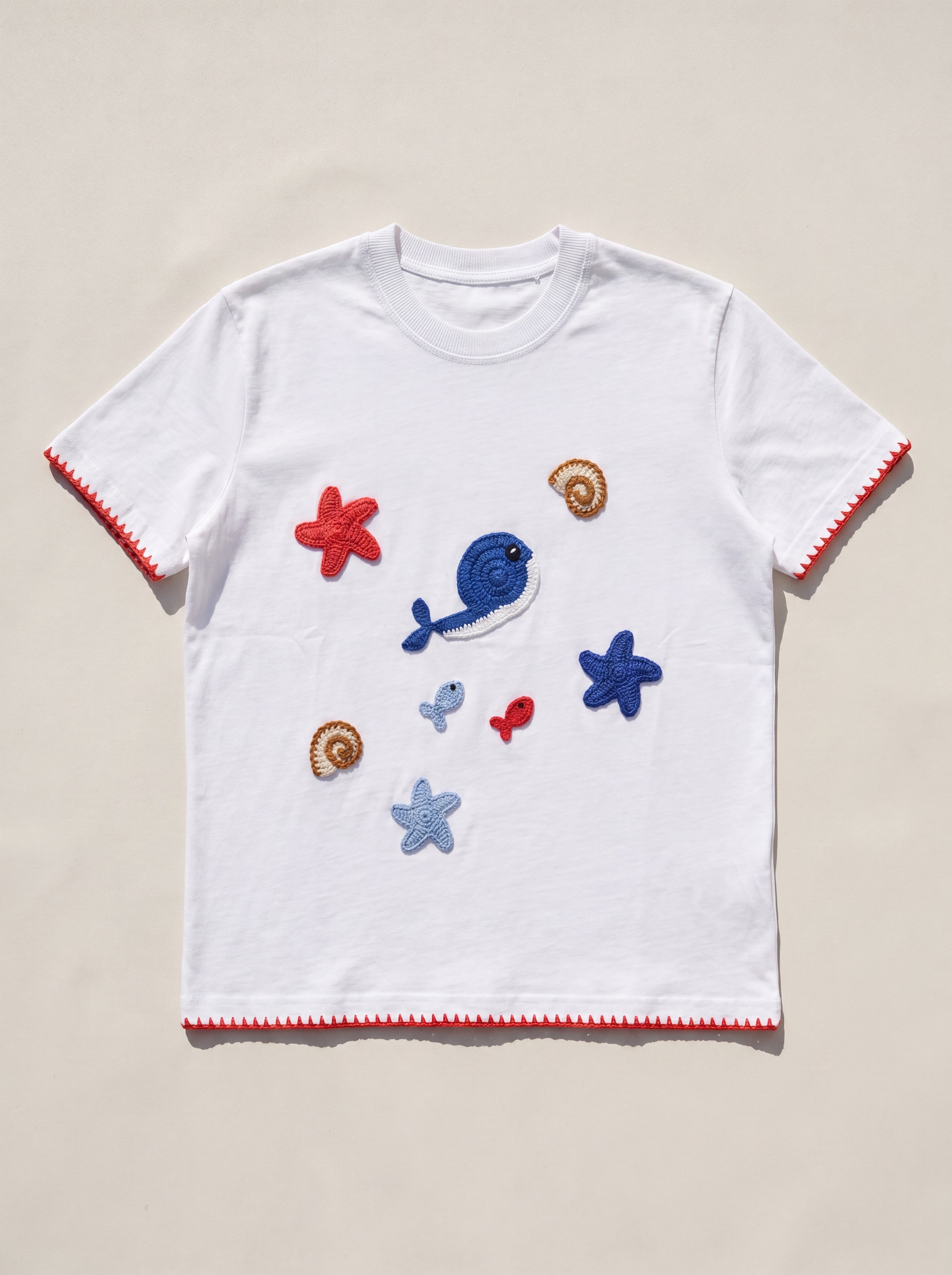 Handmade organic cotton t-shirt with crochet accents by Ana Chic