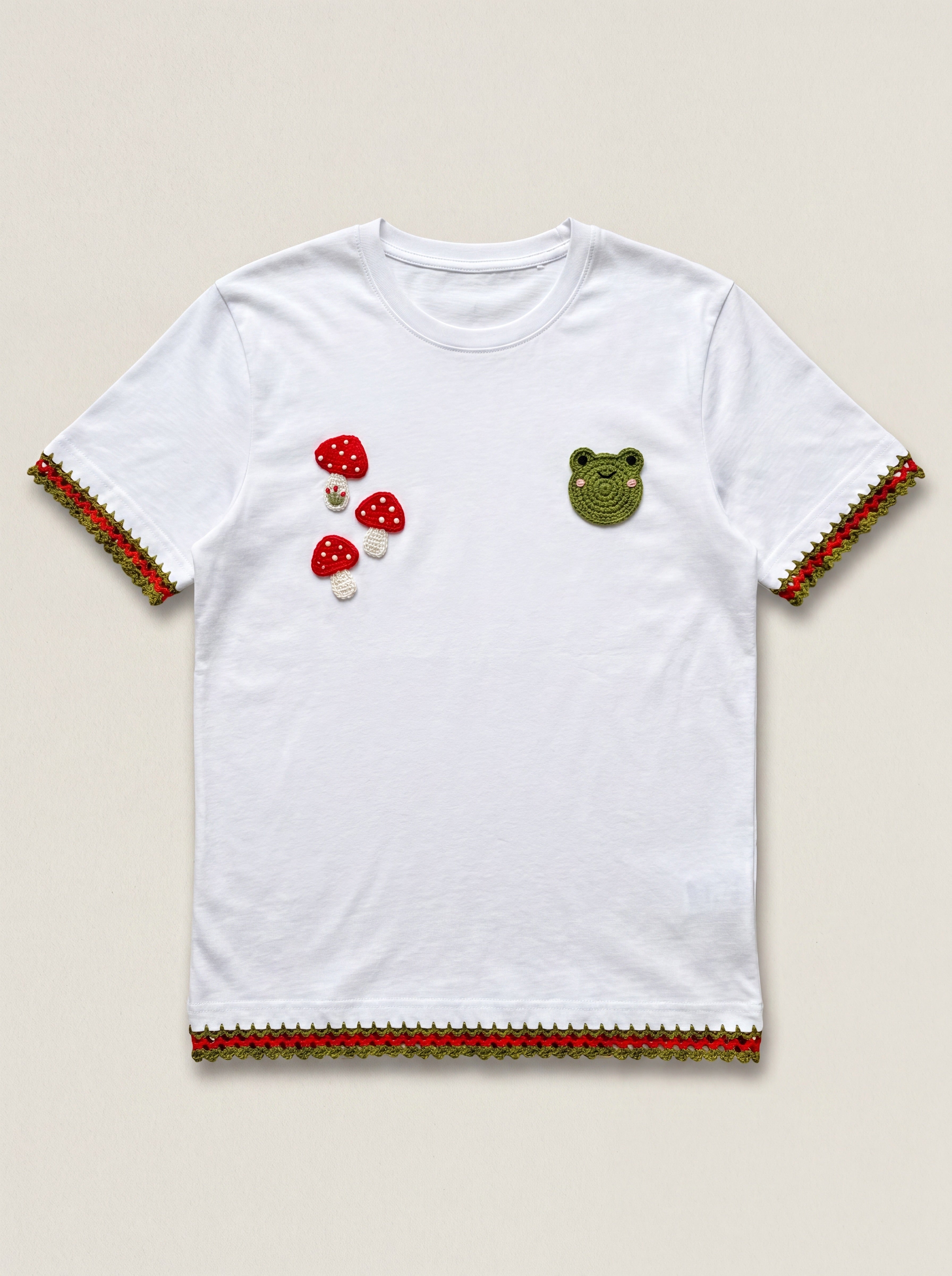 Handmade organic cotton t-shirt with crochet accents by Ana Chic