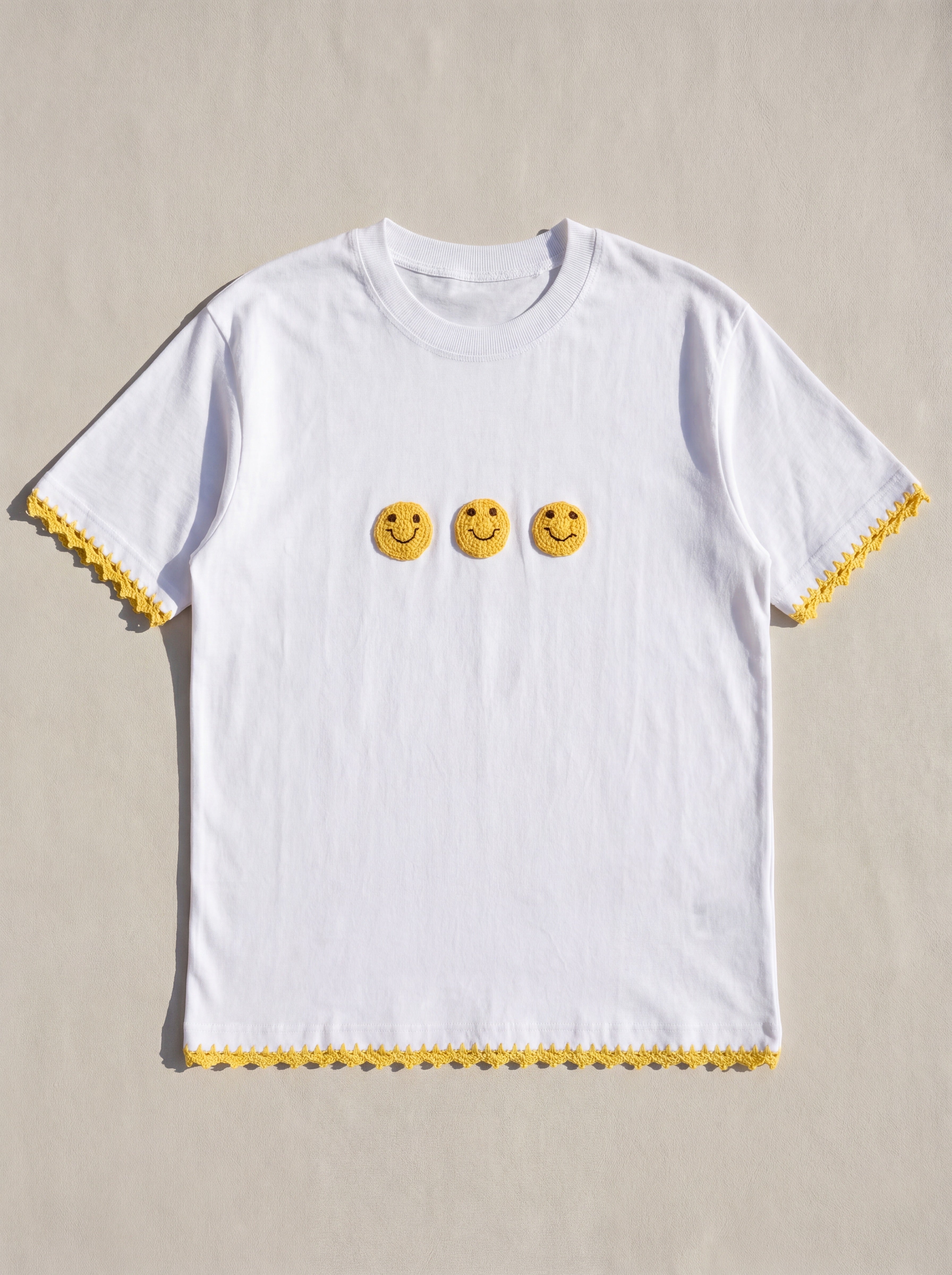Handmade organic cotton t-shirt with crochet accents by Ana Chic