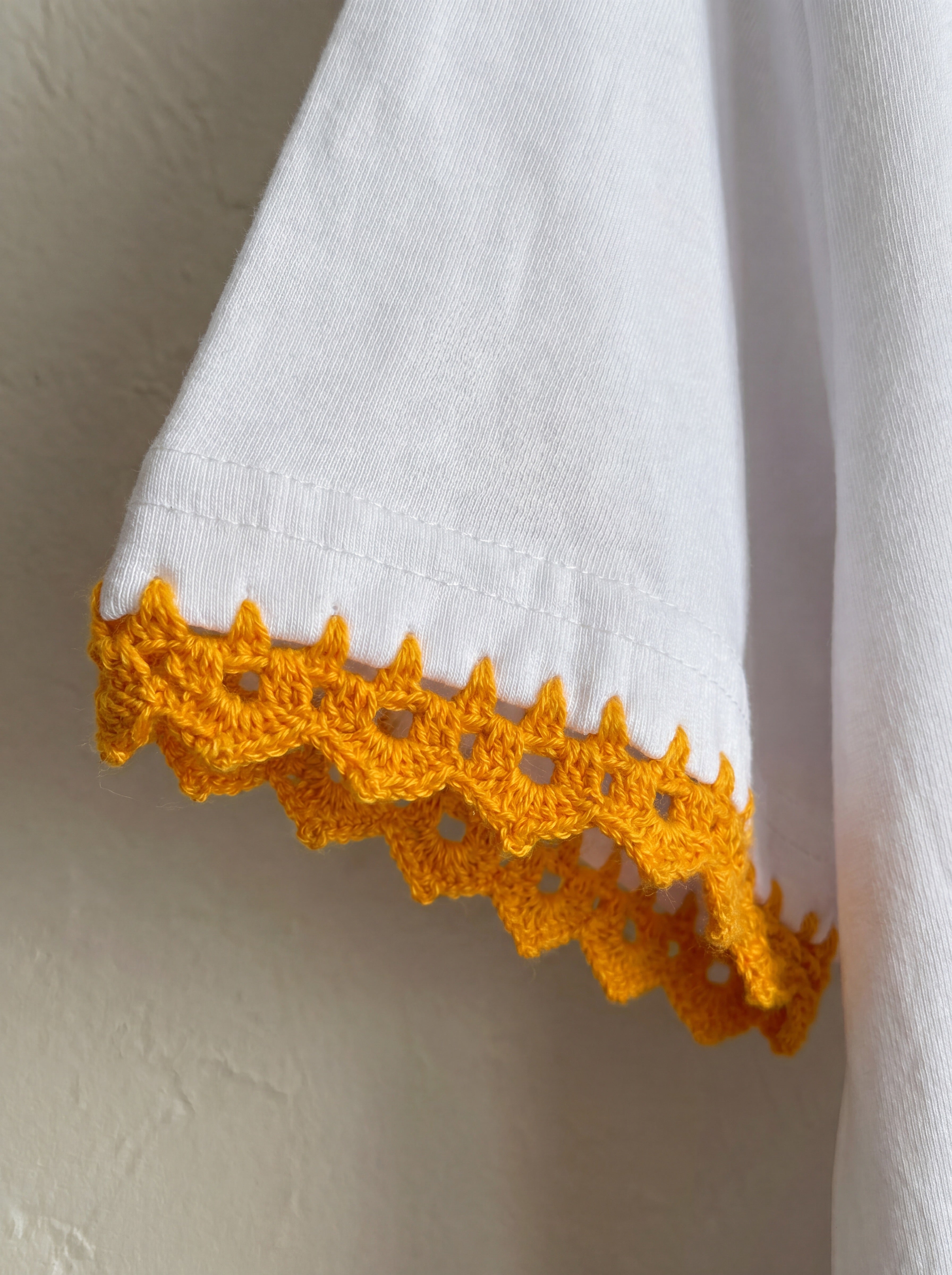 Handmade organic cotton t-shirt with crochet accents by Ana Chic