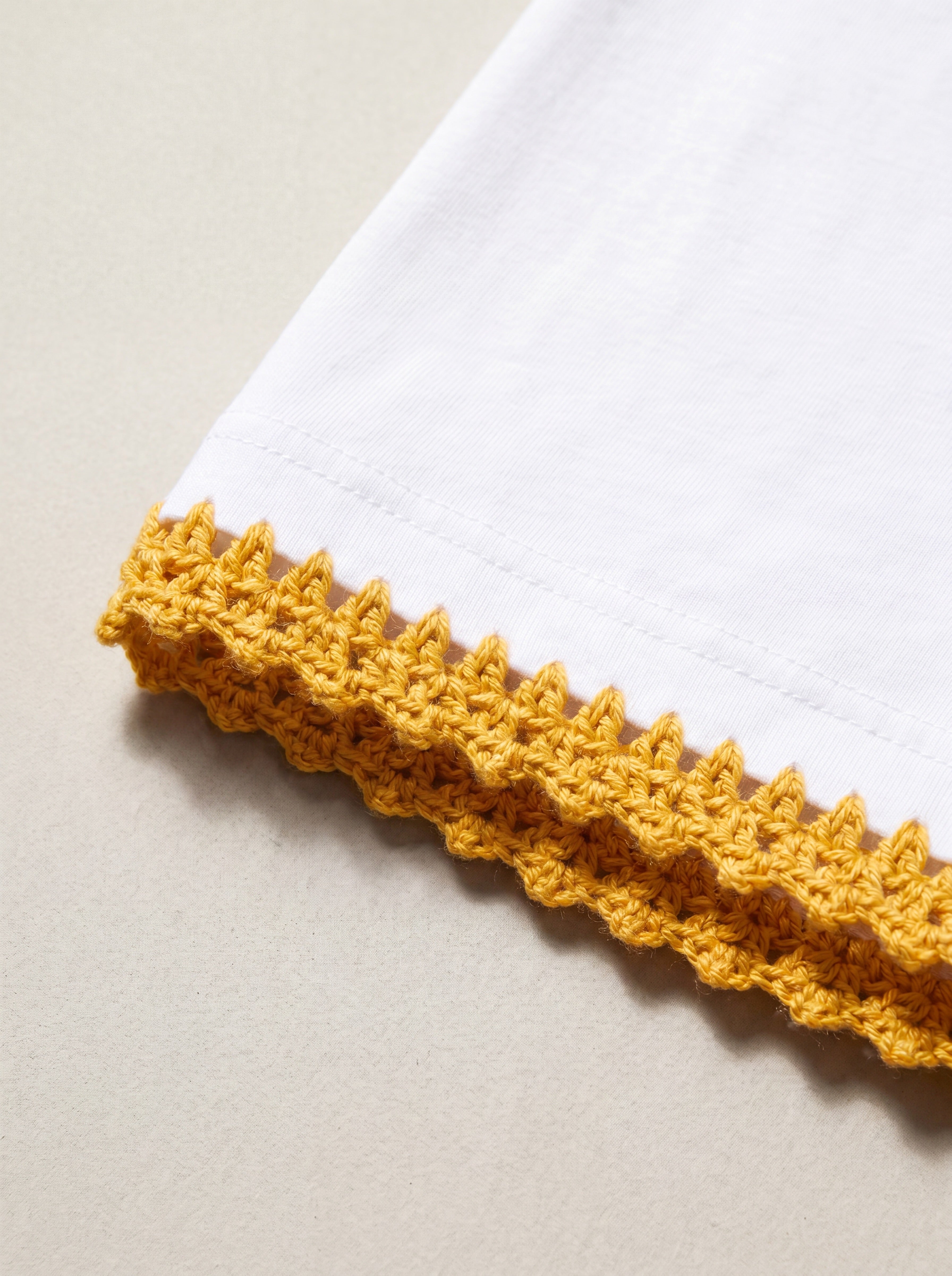 Handmade organic cotton t-shirt with crochet accents by Ana Chic