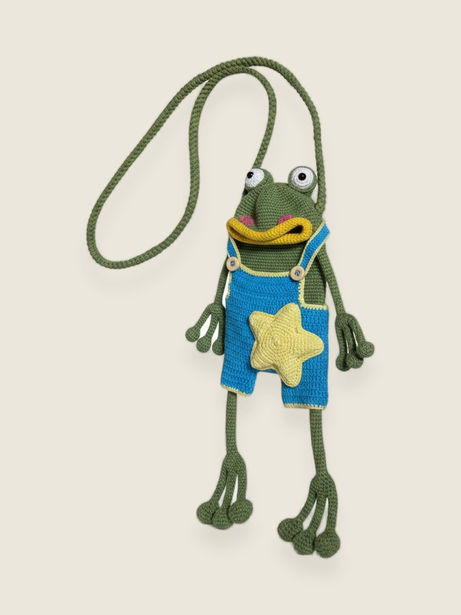 Frog Phone Bag — handmade organic cotton crochet bag by Ana Chic, styled view