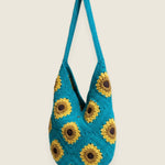 Green Sunflower Bag — handmade organic cotton crochet bag by Ana Chic, styled view