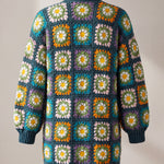 Back of the Daisy Balloon Sleeve Long Cardigan in teal, whole squares from neck to hem - handmade by Ana Chic