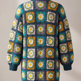 Back of the Daisy Balloon Sleeve Long Cardigan in teal, whole squares from neck to hem - handmade by Ana Chic